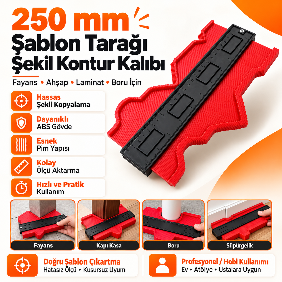Evilya ShapePro™ – 25 CM Profesyonel Şablon Tarağı  İsmi kopyala