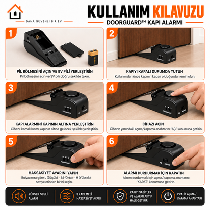 Evilya DoorGuard™ – Yüksek Sesli 3 Kademeli Kapı Güvenlik Alarmı