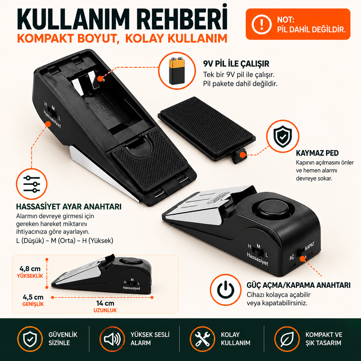 Evilya DoorGuard™ – Yüksek Sesli 3 Kademeli Kapı Güvenlik Alarmı