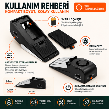 Evilya DoorGuard™ – Yüksek Sesli 3 Kademeli Kapı Güvenlik Alarmı