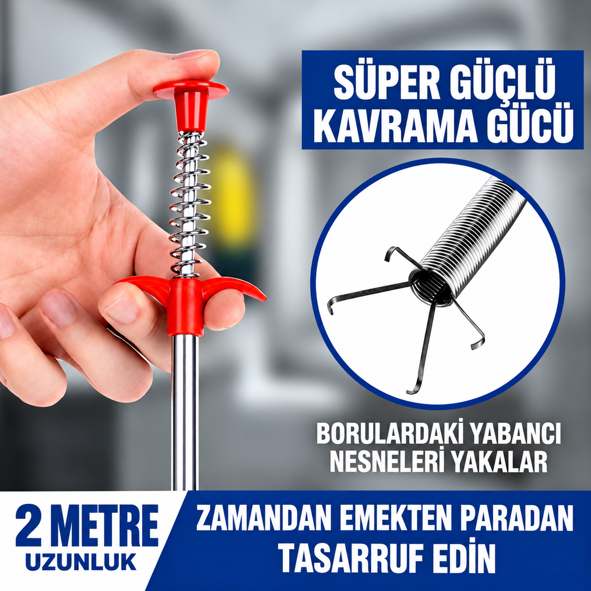 Evilya FlexDrain™ – 2 Metre 4 Pençeli Esnek Gider Açıcı