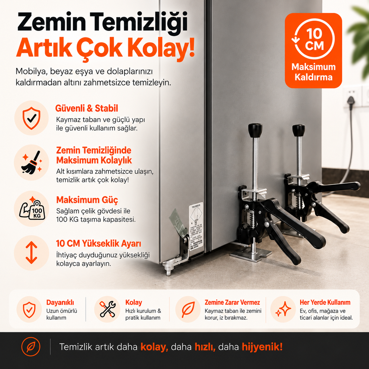 Evilya LiftPro™ – 100 KG Profesyonel Mobilya ve Beyaz Eşya Kaldırma Krikosu