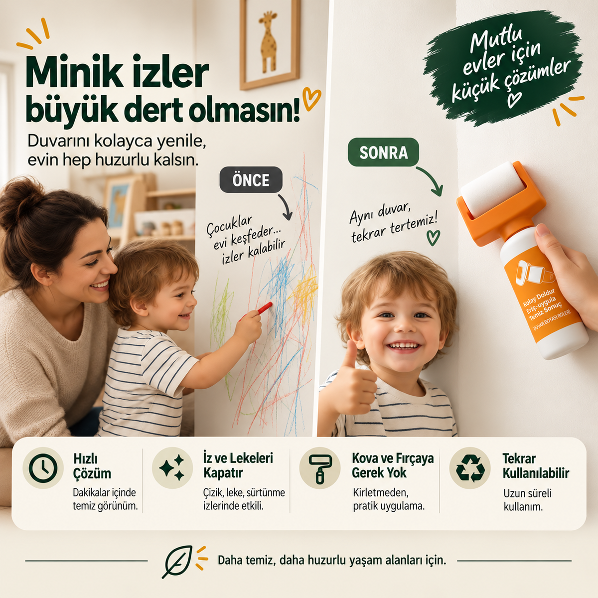 Evilya WallFix™ – Hazneli Pratik Duvar Rötuş Rulosu