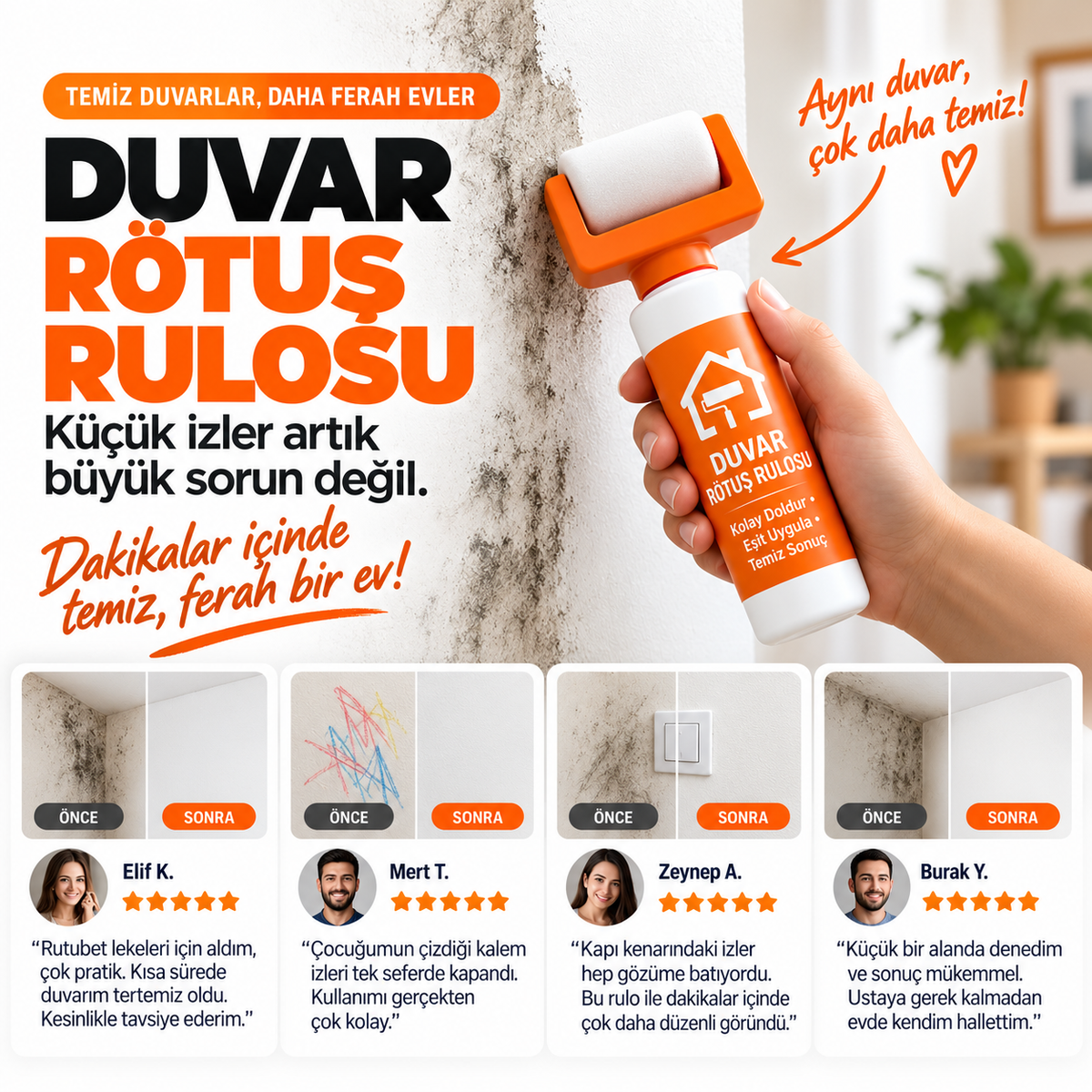 Evilya WallFix™ – Hazneli Pratik Duvar Rötuş Rulosu