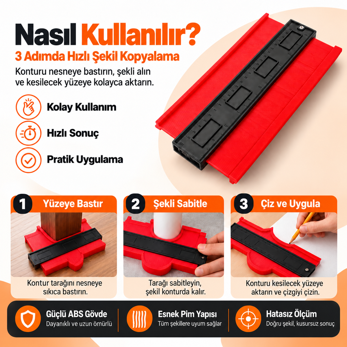 Evilya ShapePro™ – 25 CM Profesyonel Şablon Tarağı  İsmi kopyala